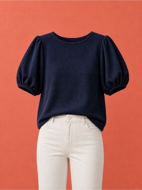 LOFT Navy Textured Puff Sleeve Blouse – XL
